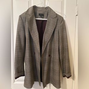 Topshop Plaid Double Breasted Blazer in Beige/Greg- size 4